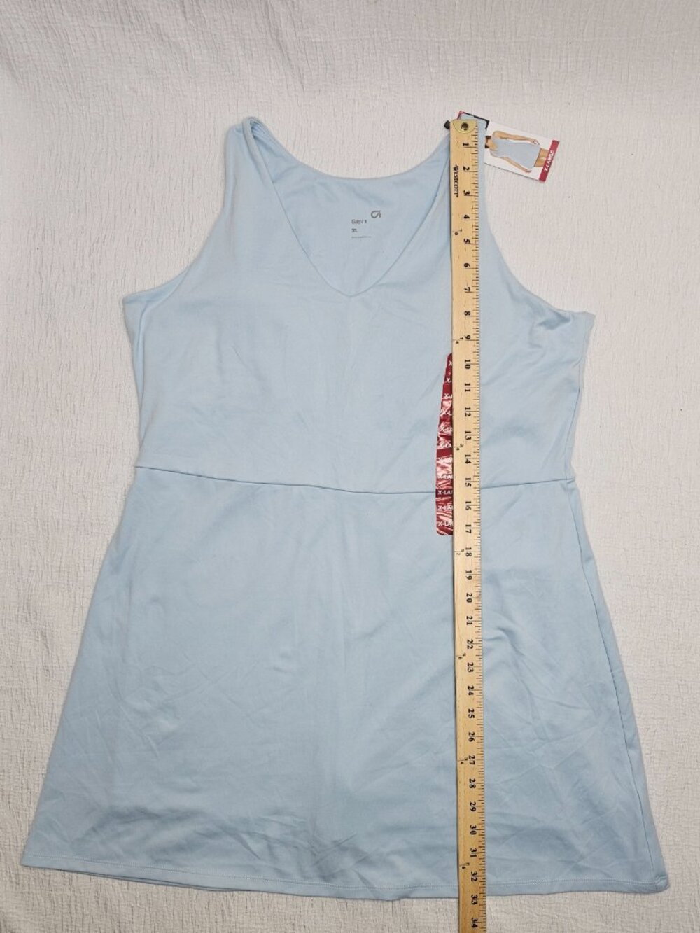 GapFit Women's V Neck Moisture Wicking Shelf Bra Active Tank Dress  Light Blue - Picture 5 of 8